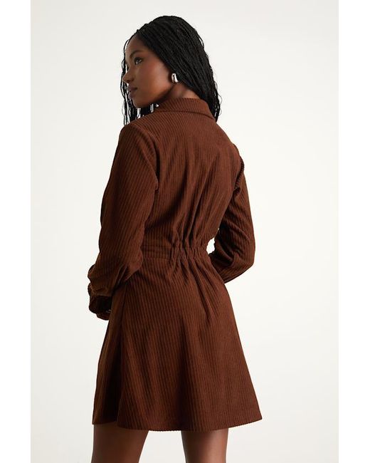 Lulus Brown Autumn Mood Dark Corduroy Mini Dress With Pockets
