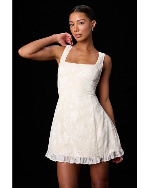 Lulus Black Angeline Floral Jacquard Ruffled Mini Dress