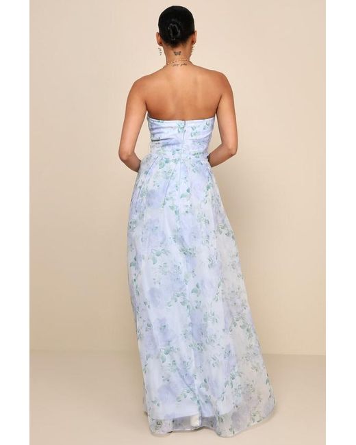 Lulus Blue Charming Sweetness Periwinkle Floral Organza Pleated Maxi Dress
