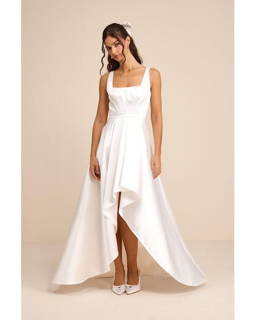 Lulus Natural Rosabelle Taffeta Bustier High-Low Maxi Dress