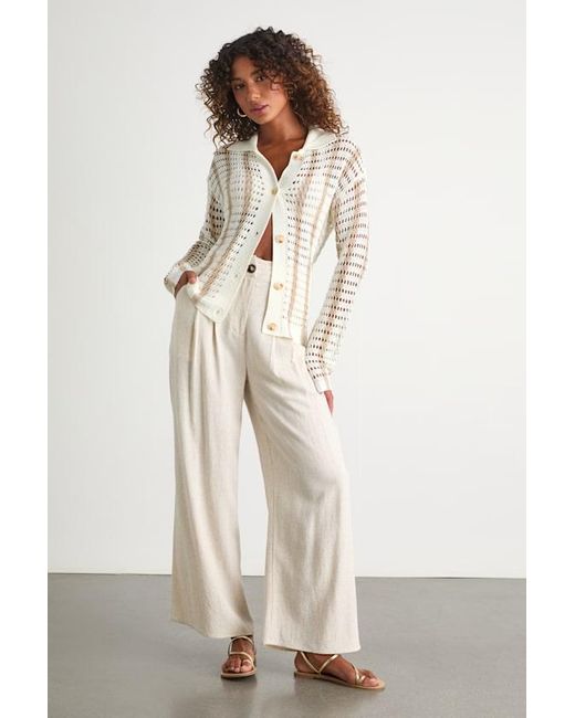 Lulus White Maysen And Striped Crochet Collared Cardigan