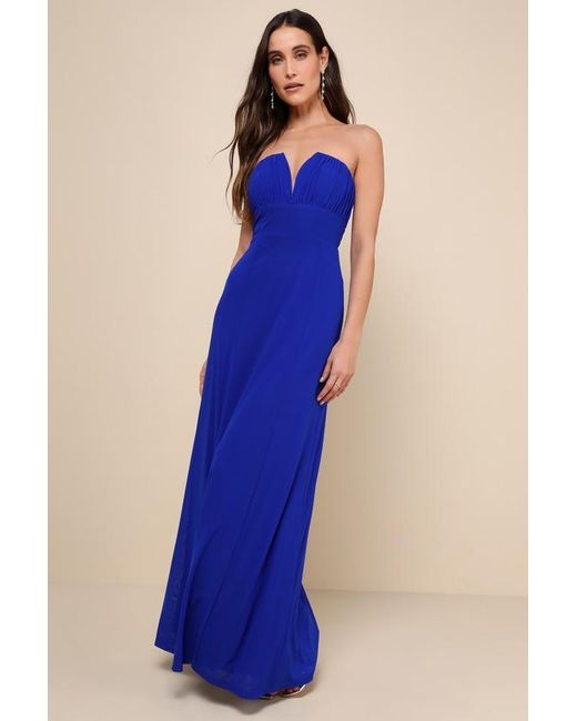 Lulus Blue Momentous Charm Royal Mesh Strapless Maxi Dress