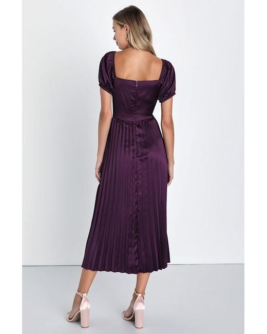 Lulus Purple Flawless Forever Dark Satin Pleated Midi Dress