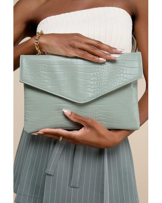 Lulus Green Leelou Mint Crocodile Embossed Clutch