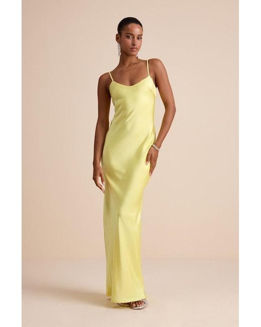 Lulus Yellow Janet Satin Slip Maxi Dress