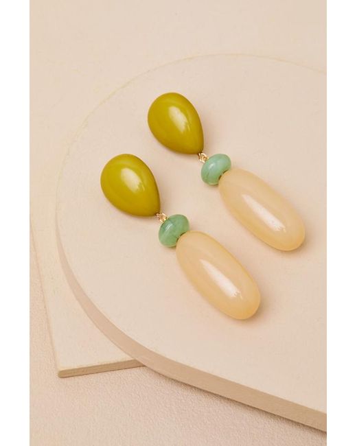 Lulus Brown Avaney Chartreuse And Beaded Drop Earrings