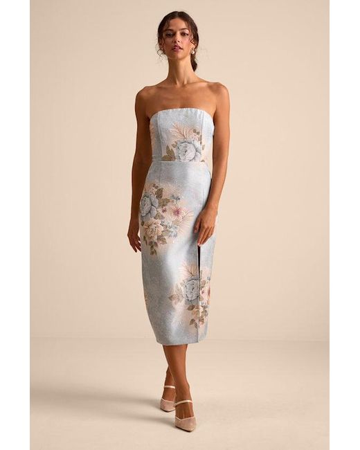 Lulus Women's Natural Hargrove Floral Jacquard Strapless Midi Dress