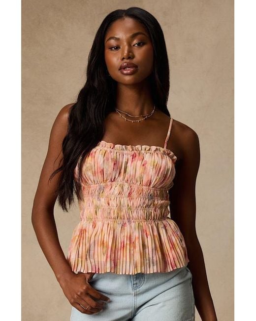 Lulus Brown Demeter Blush Multi Floral Peplum Tank Top
