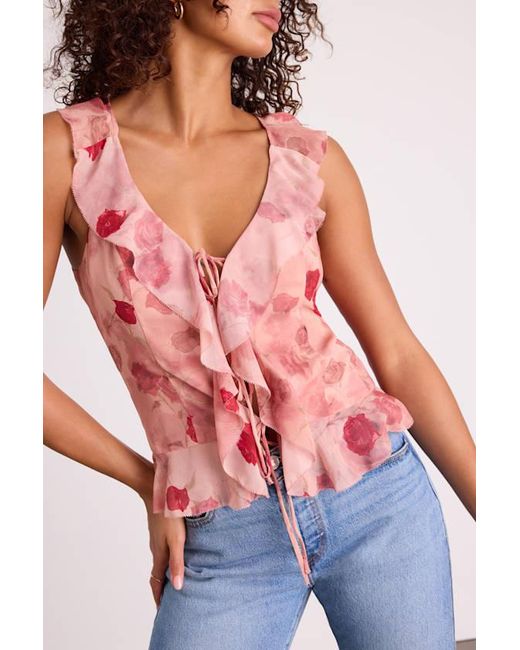 Lulus Red Ivanna Dusty Floral Ruffled Tie-Front Tank Top