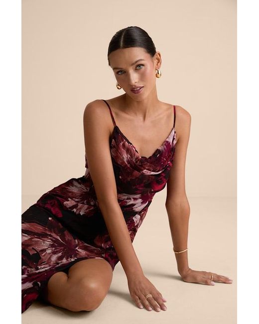 Lulus Red Flowery Passion Floral Print Cowl Neck Midi Dress