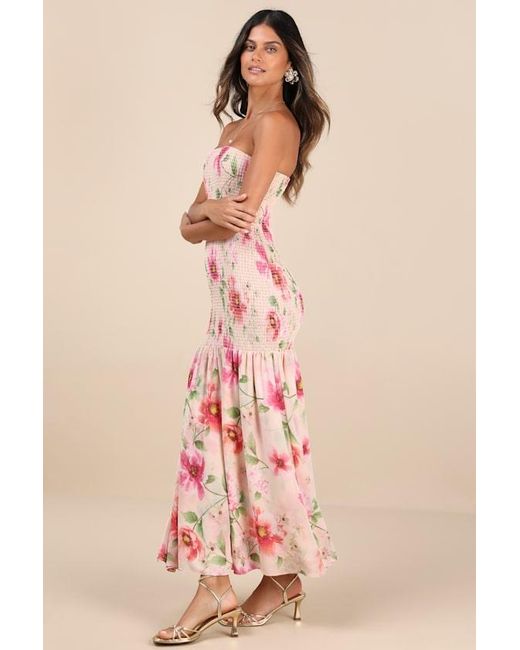 Lulus Pink Balbina Floral Smocked Drop Waist Maxi Dress