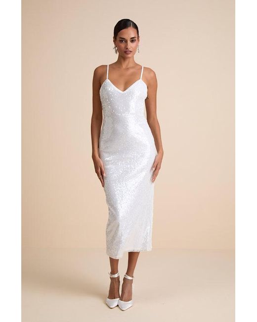 Lulus Natural Cahya Sequin Tie-Back Midi Dress