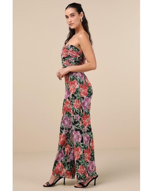 Lulus Black Layka Multi Floral Mesh Wide-Leg Jumpsuit