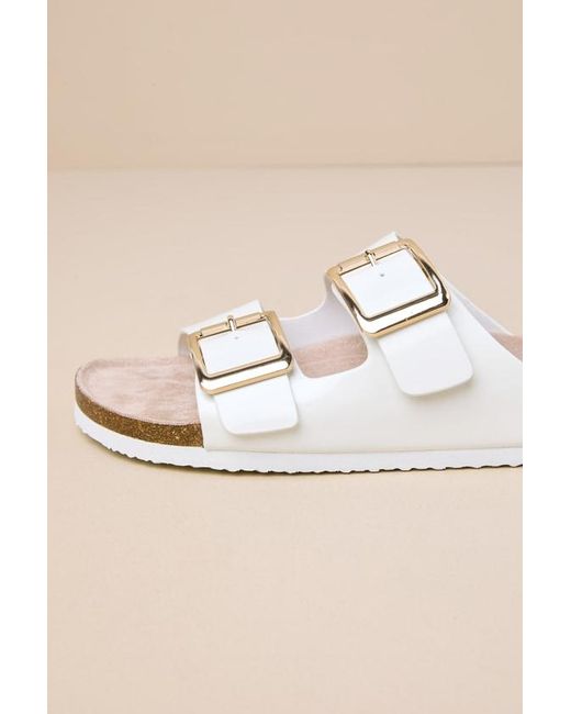Madden Girl Natural Bodiee Patent Buckle Slide Sandals
