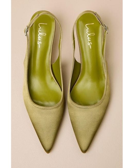 Lulus Green Agnesca Satin Slingback Kitten Heel Pumps