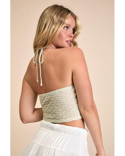 Lulus Green Merliah Mint Floral Textured Knit Halter Crop Top