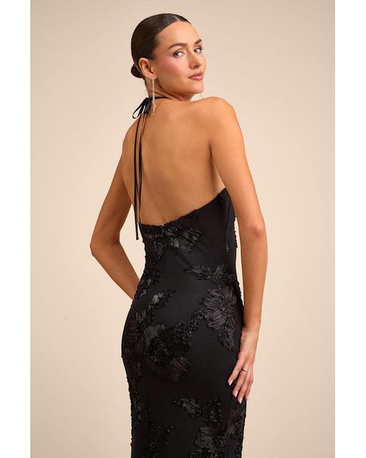Lulus Natural Celyna Mesh Floral Applique Maxi Dress