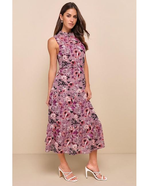 Lulus Pink In My Dreams Floral Print Midi Dress