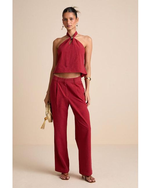 4th & Reckless Red Vivian Mid-Rise Straight Leg Trouser Pants