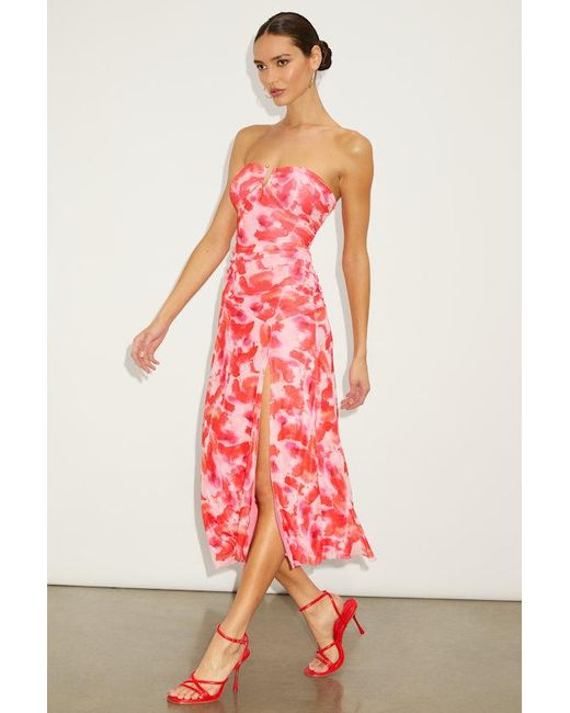 Lulus Red Chania Multi Abstract Strapless Midi Dess