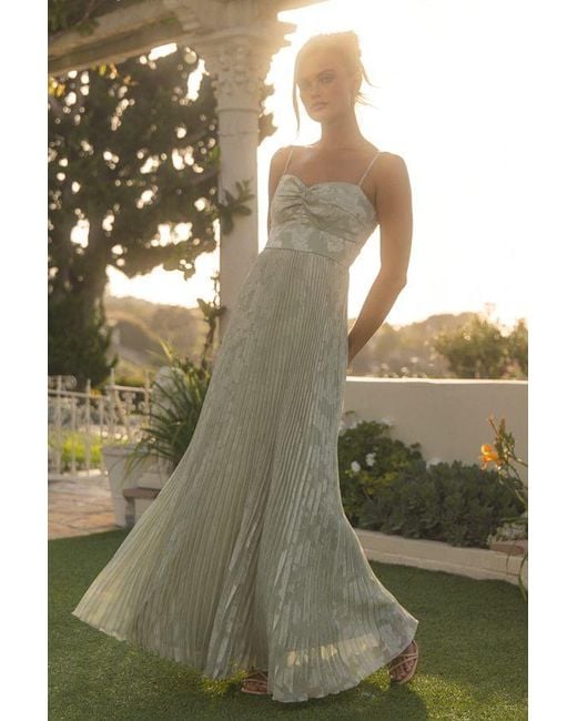 Lulus Green Candia Sage Floral Jacquard Satin Maxi Dress