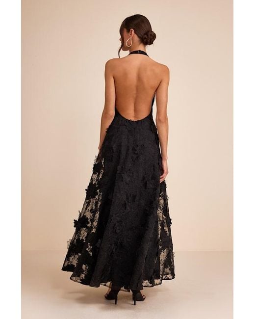 Lulus Black Kennia 3D Floral Embroidered Halter Maxi Dress