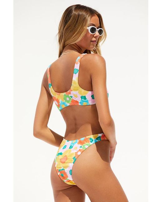 Lulus Orange Gone Coastal Floral Print Low Rise Bikini Bottoms