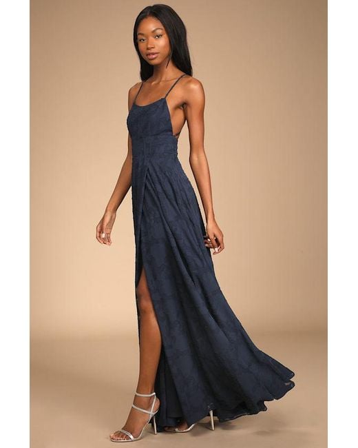 Lulus Blue Let There Be Romance Burnout Floral Maxi Dress