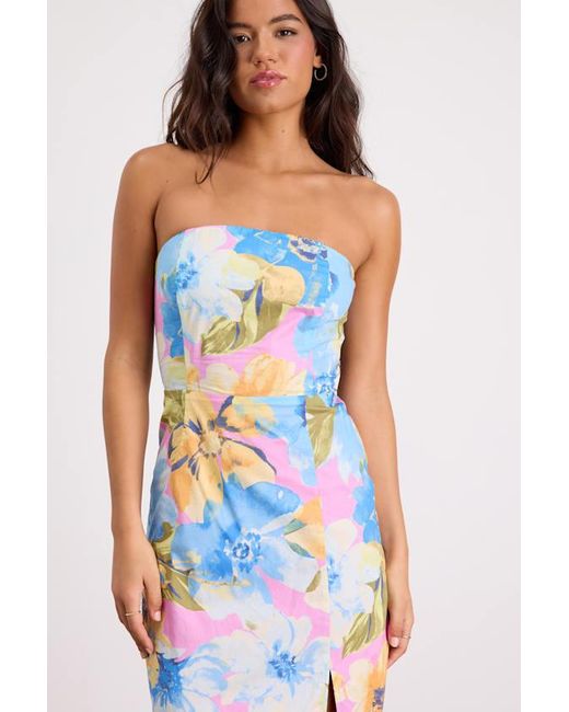 Lulus White Bold Tendencies Floral Strapless Cutout Midi Dress