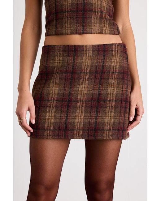 Lulus Brown Annette Plaid Mid-Rise Mini Skirt