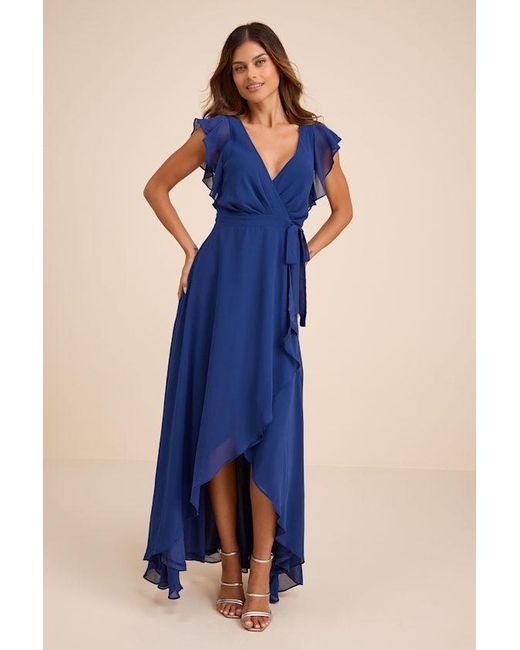 Lulus Blue Ravishing Charm Ruffled Wrap High-Low Maxi Dress