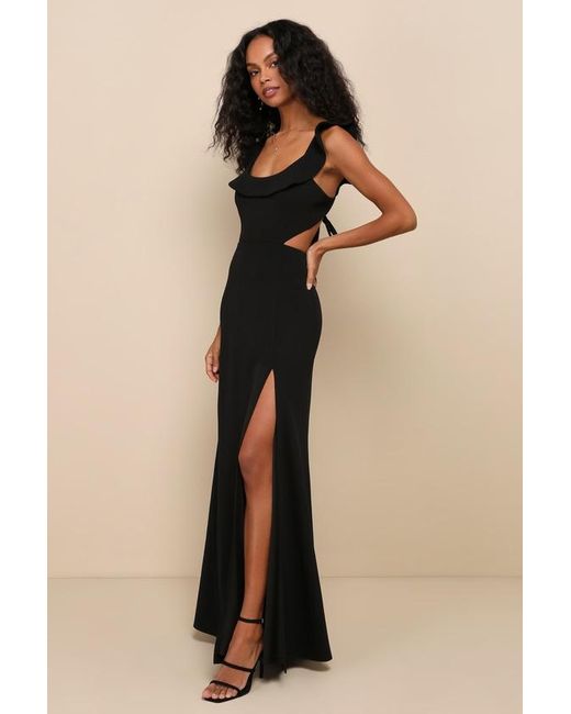 Lulus Blue Captivating Charisma Ruffled Cutout Tie-Back Maxi Dress