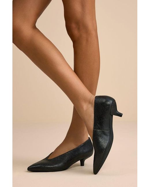 Seychelles Black Libertine Distressed Leather Pointed-Toe Kitten Heel Pumps