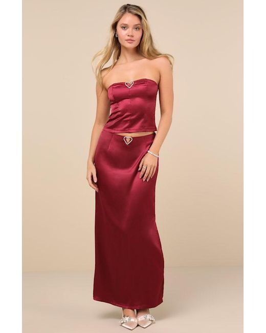 The Frolic Red Priscilla Satin Strapless Top