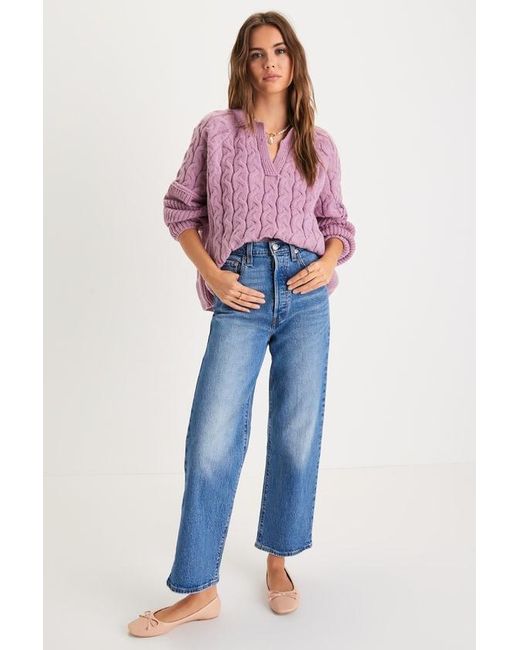 Lulus Red Toasty Charm Cable Knit Notched Oversized Sweater