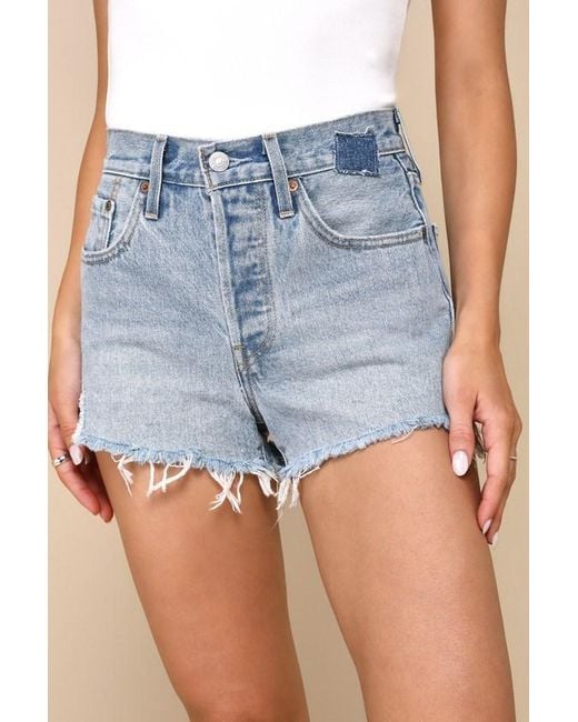 Levi s 501 Original Light Wash Distressed High Rise Denim Shorts in Blue Lyst UK