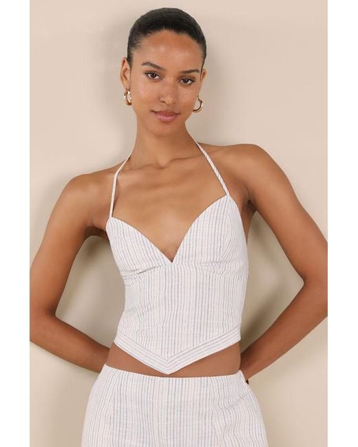 Lulus Brown Anahita Cream And Striped Halter Top