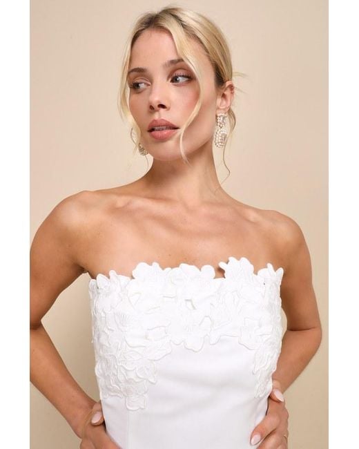 Lulus Natural Unforgettable Icon Satin Strapless Floral Mini Dress