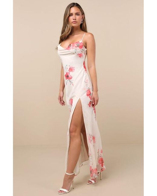Lulus Pink Dansy Light Floral Cowl Neck Tie-Back Maxi Dress