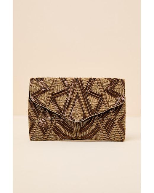 Lulus Natural Josephine Bronze And Beaded Crossbody Clutch