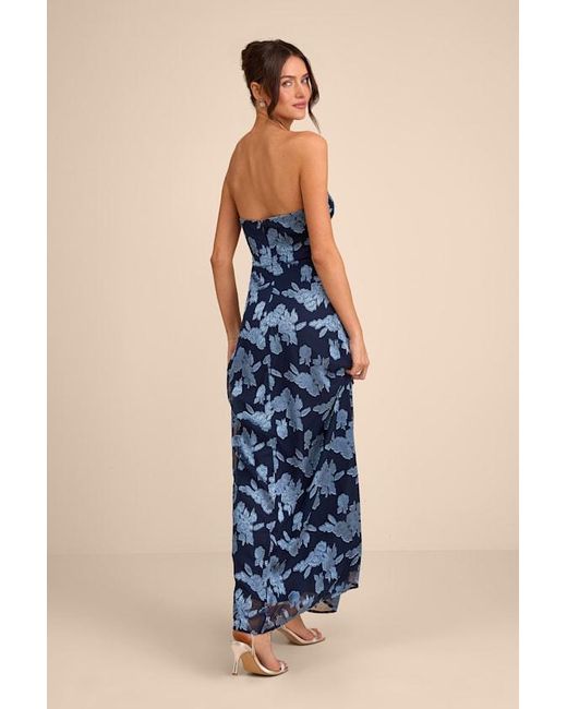 Lulus Blue Danae Floral Jacquard Strapless Maxi Dress