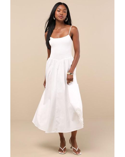 Lulus Natural Tandria Smocked Sleeveless Midi Dress