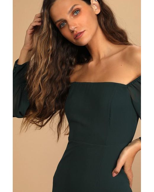 Lulus Green Feel The Romance Emerald Off-The-Shoulder Maxi Dress