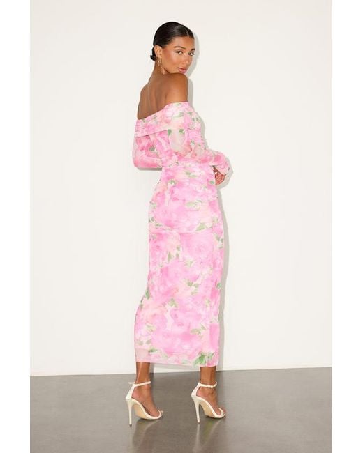 Lulus Pink Amorette Floral Mesh Off-The-Shoulder Maxi Dress