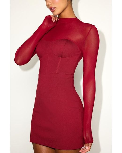 Lulus Red Cosmala Bustier Long Sleeve Mini Dress