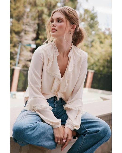 Lulus Natural Jess Cream Ruffled Lace Long Sleeve Top