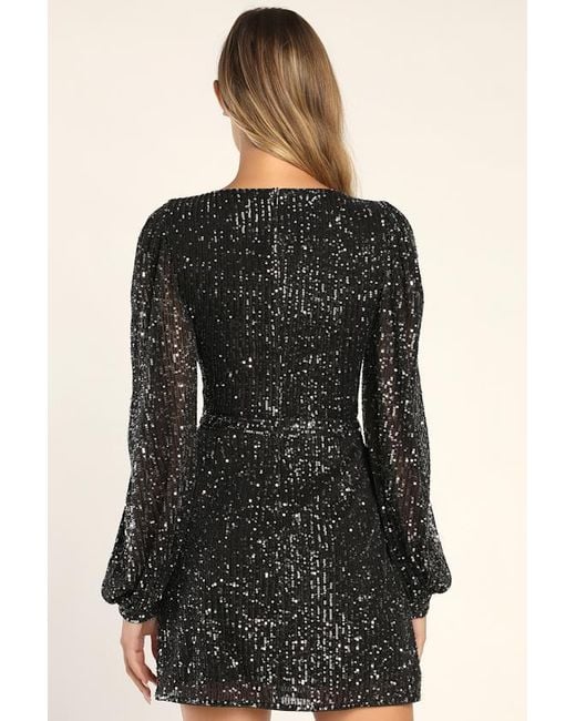 Lulus Black Festive Mood Sequin Long Sleeve Mini Dress