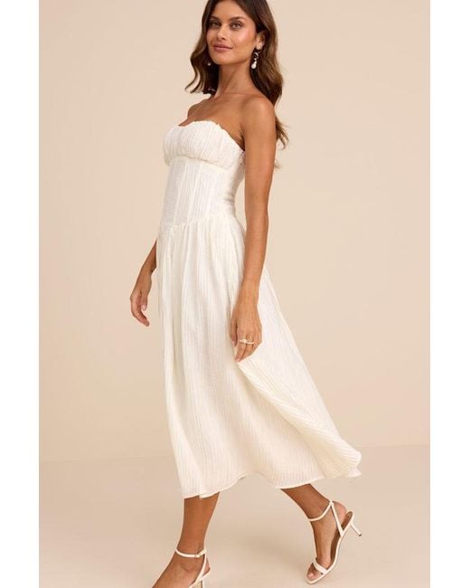 Lulus Natural Aspen Plisse Strapless Bustier Midi Dress