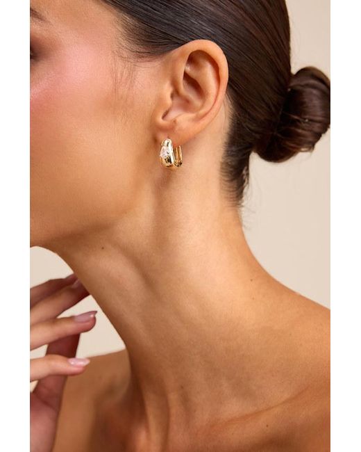 Lulus Brown Belia Rhinestone Chunky Hoop Earrings