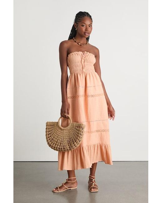 Lulus Women's Natural Sylvana Textured Strapless Midi Dress